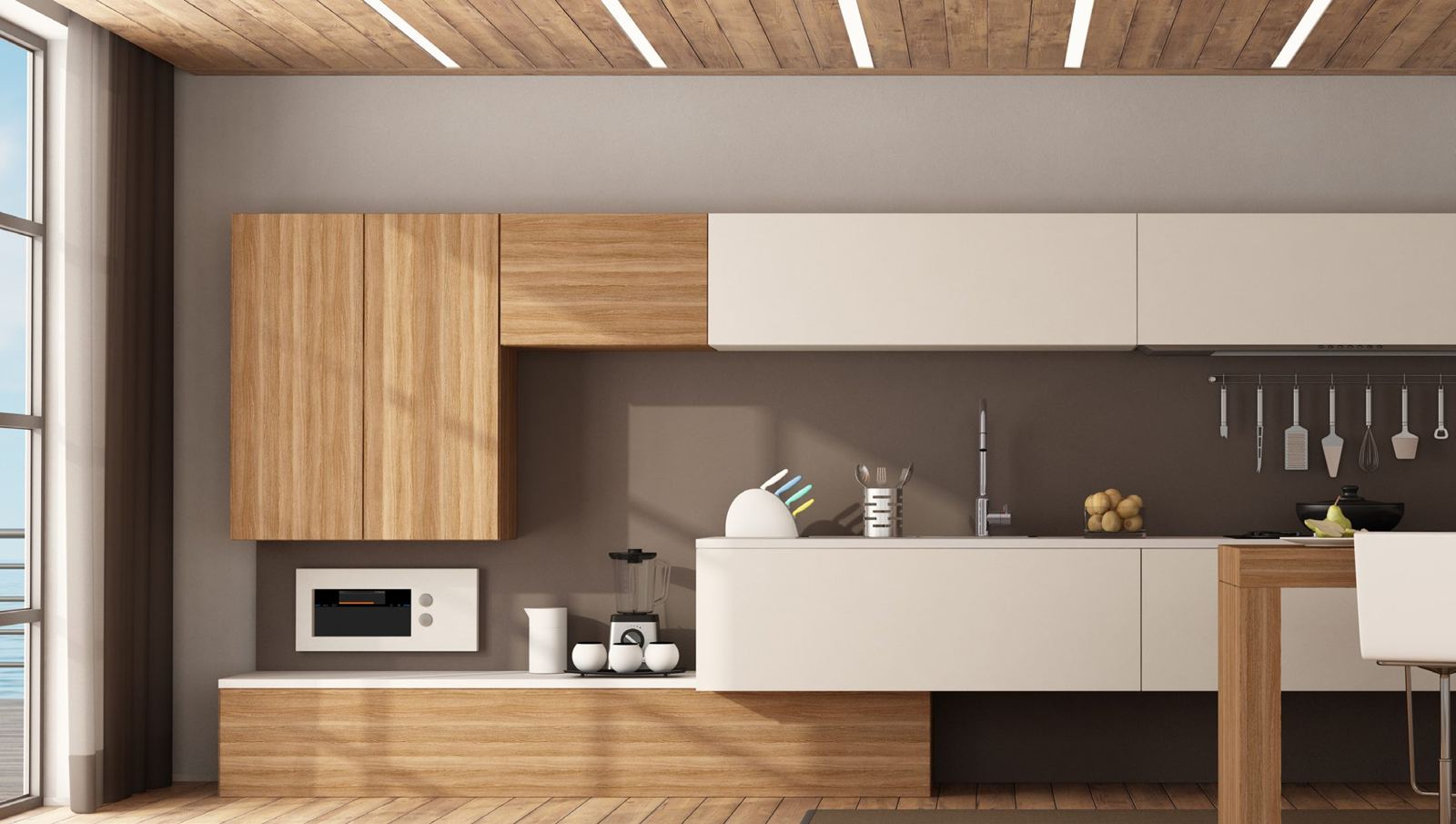 Kitchen with island and pendant lighting